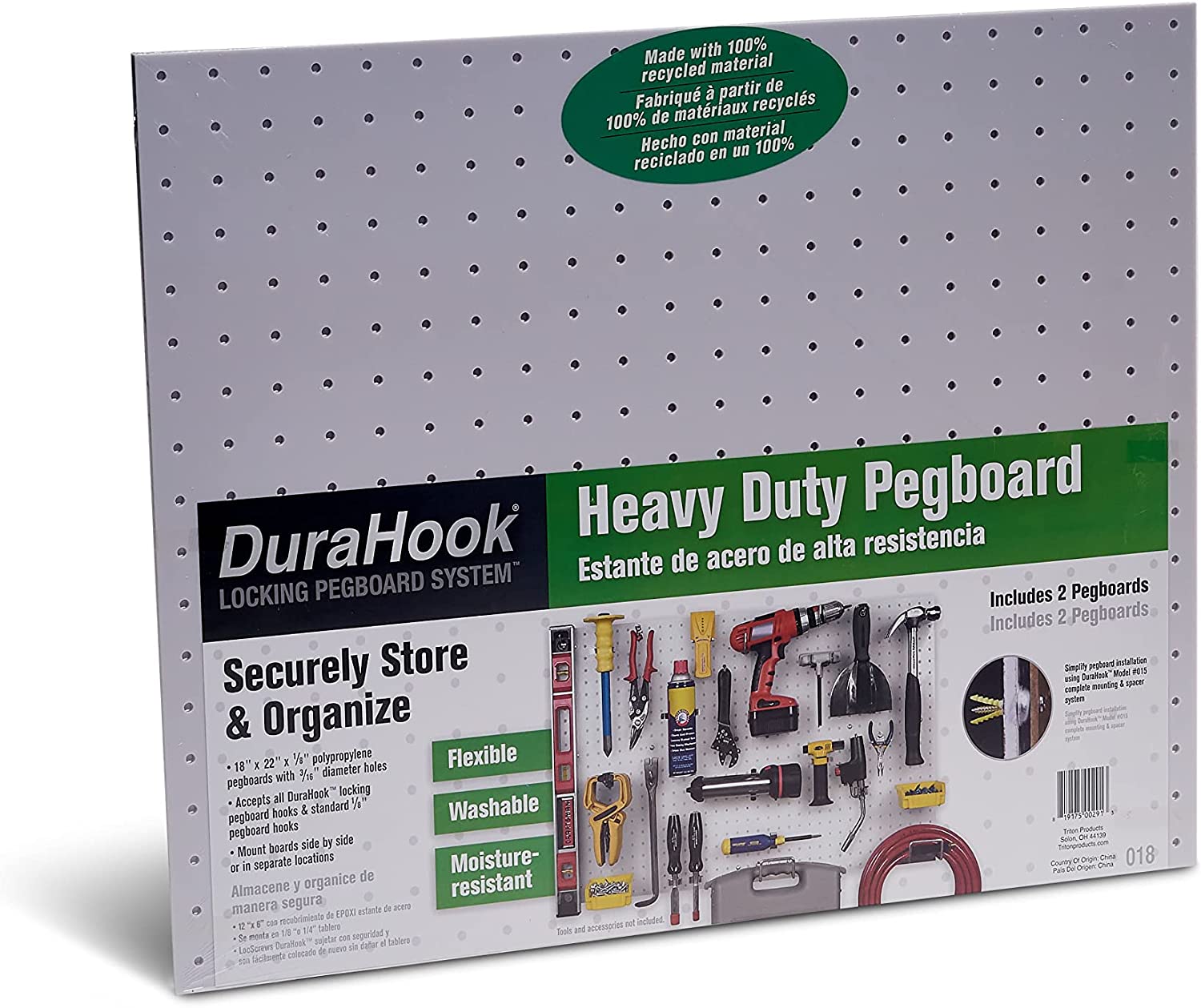 Triton Products Impact-Resistant Polypropylene Pegboards, 2-Piece