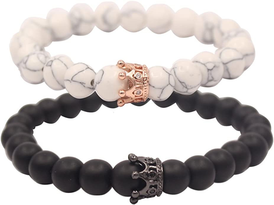 UEUC Stone Beads & Crown Charms Couples Bracelets
