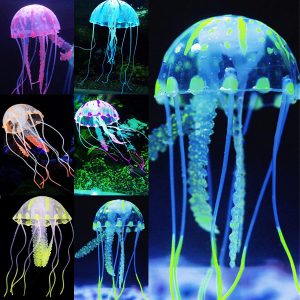 Uniclife Glowing Silicone Jellyfish Fish Tank Decorations, 6-Piece