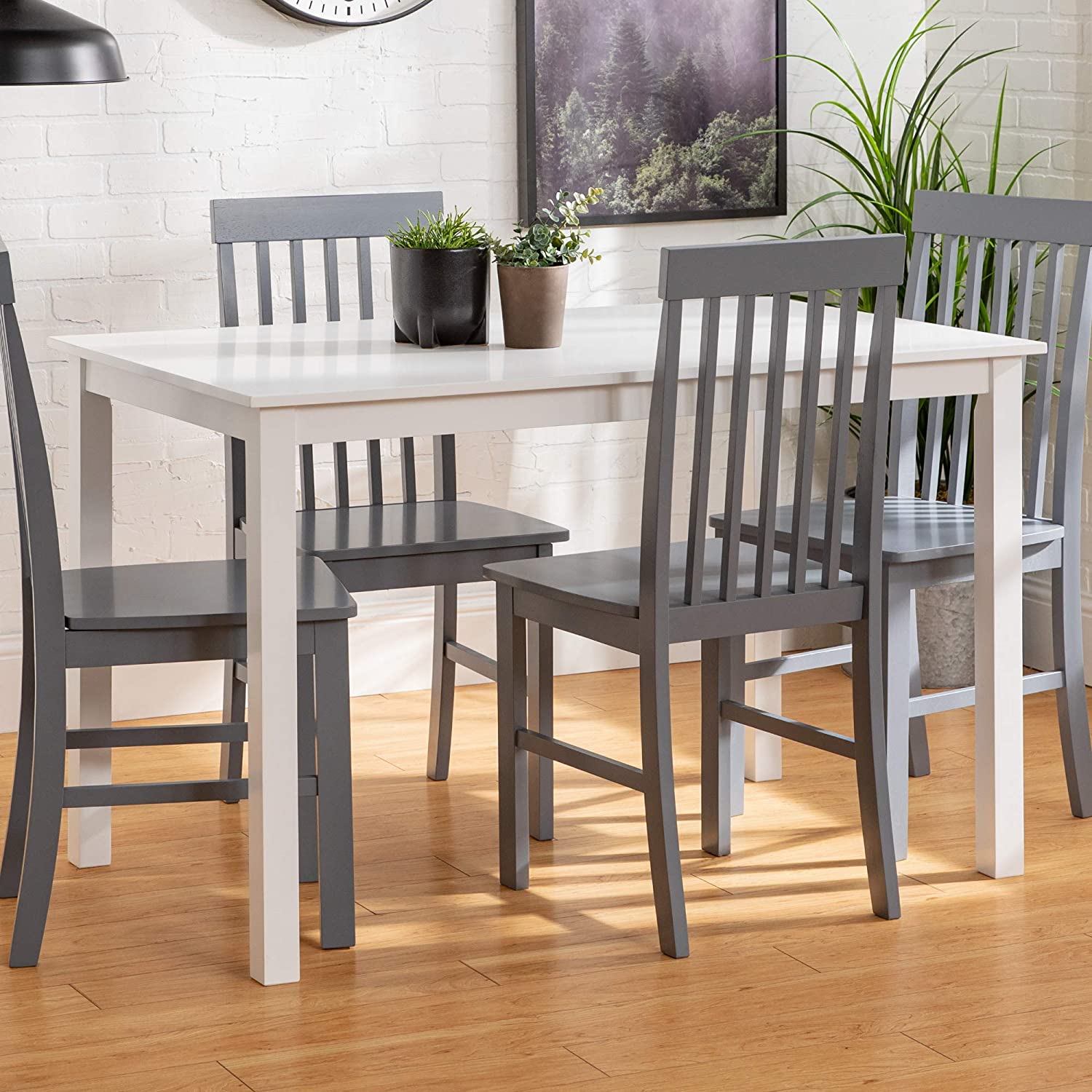 Walker Edison Slatted Back Chairs Small Dining Set, 5-Piece