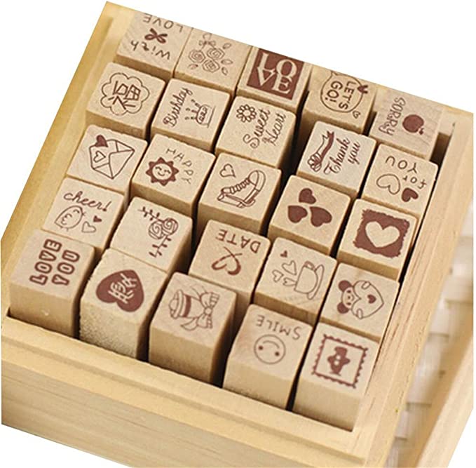 Yansanido Various Love & Heart Wooden Rubber Stamps, 25 Piece