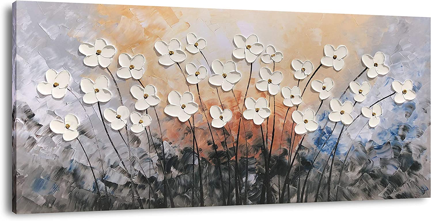 Yihui Arts Hand Painted 3D Floral Wall Art For Living Room
