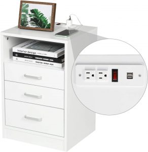 ADORNEVE Built-In Power Outlet White Nightstand