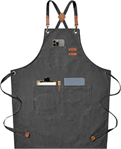 AFUN Canvas Cross Back Chef Apron For Grilling