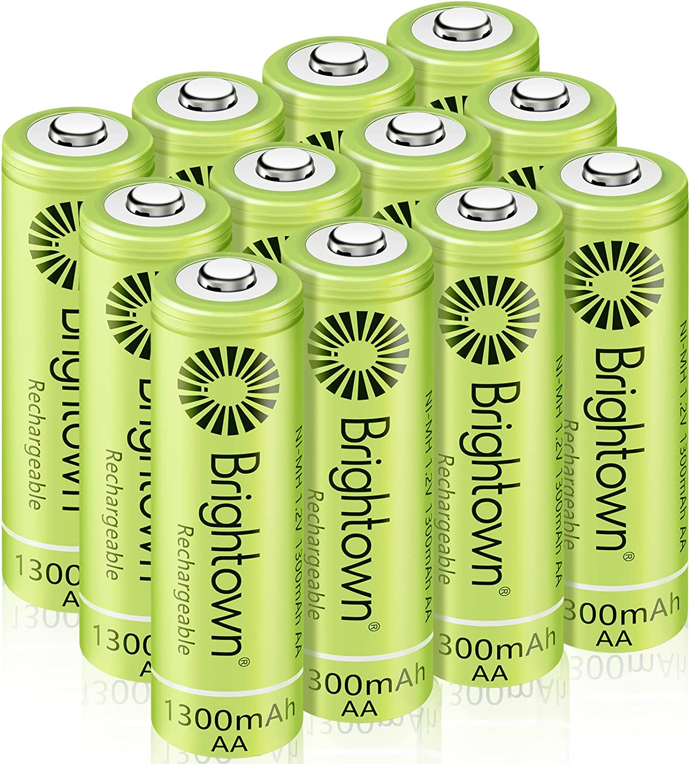 Brightown Solar & Standard Charging Rechargeable AA Batteries, 12-Pack