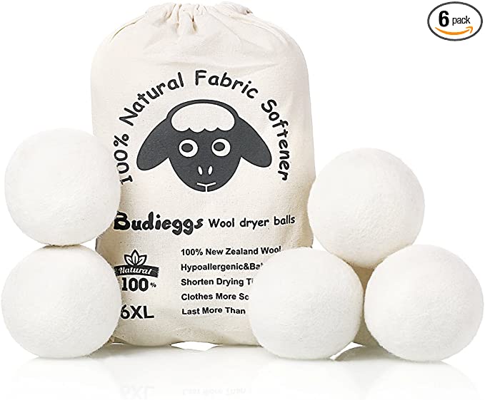 Budieggs 100% New Zealand Organic Wool Dryer Balls, 6 Pack