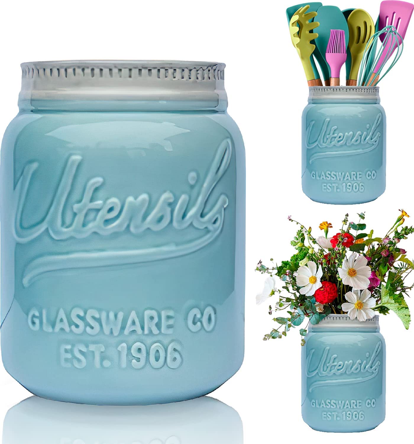Comfify Ceramic Mason Jar Style Utensil Holder