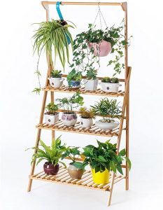 COPREE Folding Bamboo 3-Tier & Hanging Plant Stand