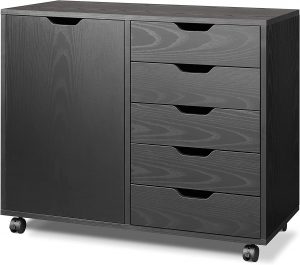 DEVAISE Cabinet & 5 Drawer Black Dresser