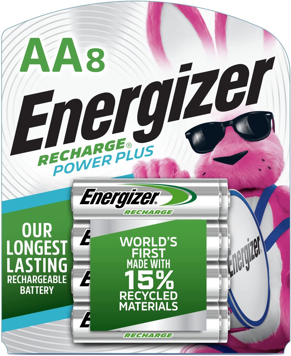 Energizer Recycled Materials Rechargeable AA Batteries, 8-Pack