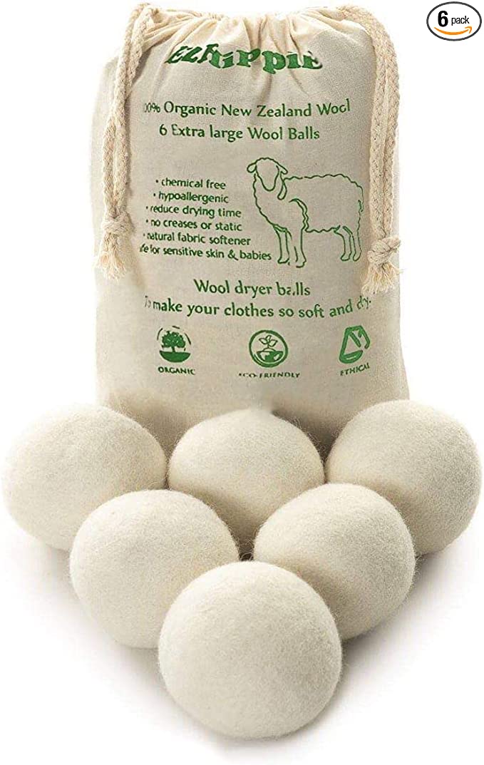 Ezhippie Nepal Handmade Reusable Natural Wool Dryer Balls, 6 Pack