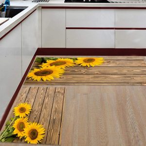 Fantasy Staring Kitchen Floor Mats Sunflower Decor, 2-Piece