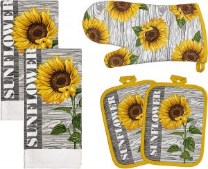Franco Oven Mitt & Pot Holders Sunflower Decor, 5-Piece