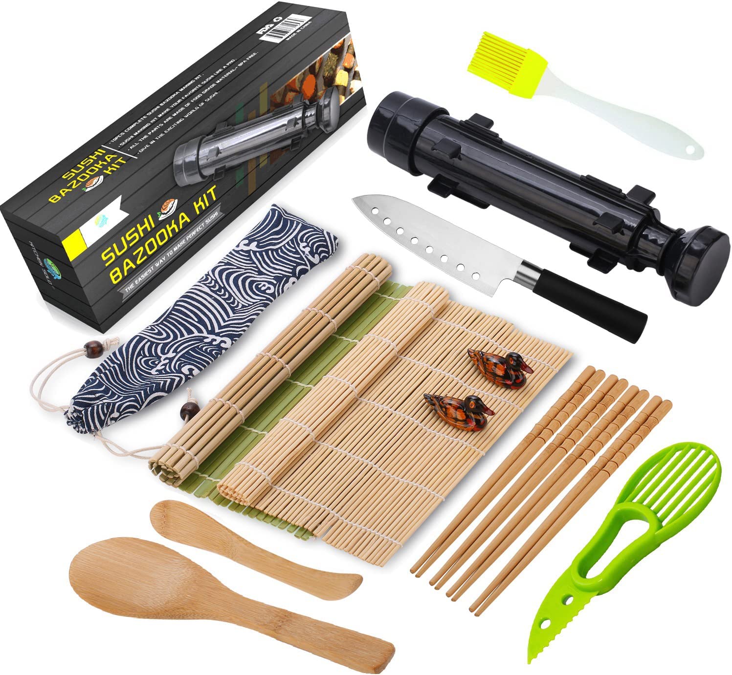 Herbal Energy Club Sushi Ninja - Sushi Making Kit w/ Bazooka Sushi Roller | Avocado Slicer | Sushi Mat | Bamboo Rolling Mat | Sushi Knife | Sushi Eati