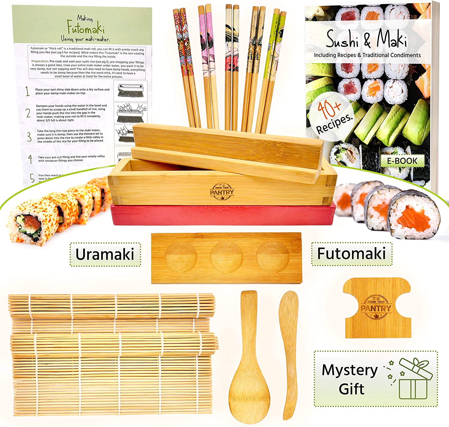 GROW YOUR PANTRY Chopsticks & Spreader Paddles Sushi Making Kit