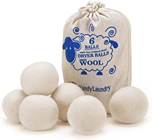 Handy Laundry Reusable Energy-Saving Wool Dryer Balls, 6 Pack