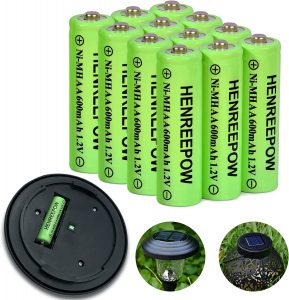 Henreepow Solar Cell Compatible Rechargeable AA Batteries, 12-Pack