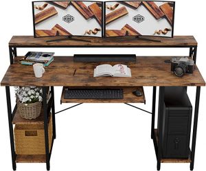 IRONCK Rustic Metal & Wooden Monitor Shelf Writing Desk