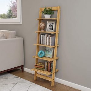 Lavish Home Oak 5-Tier Wooden Ladder Bookshelf
