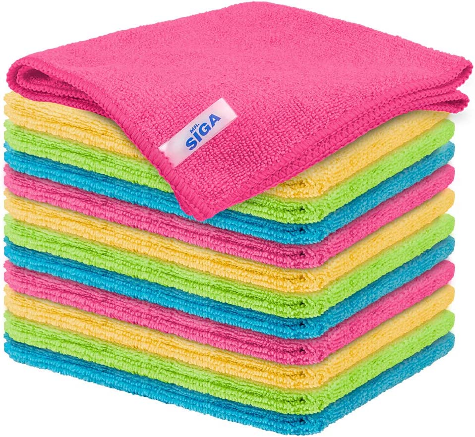 MR.SIGA Reusable Microfiber Towels Cleaning Supplies, 12-Count