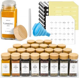 NETANY Labels & Bamboo Lids Spice Jars, 24-Pack