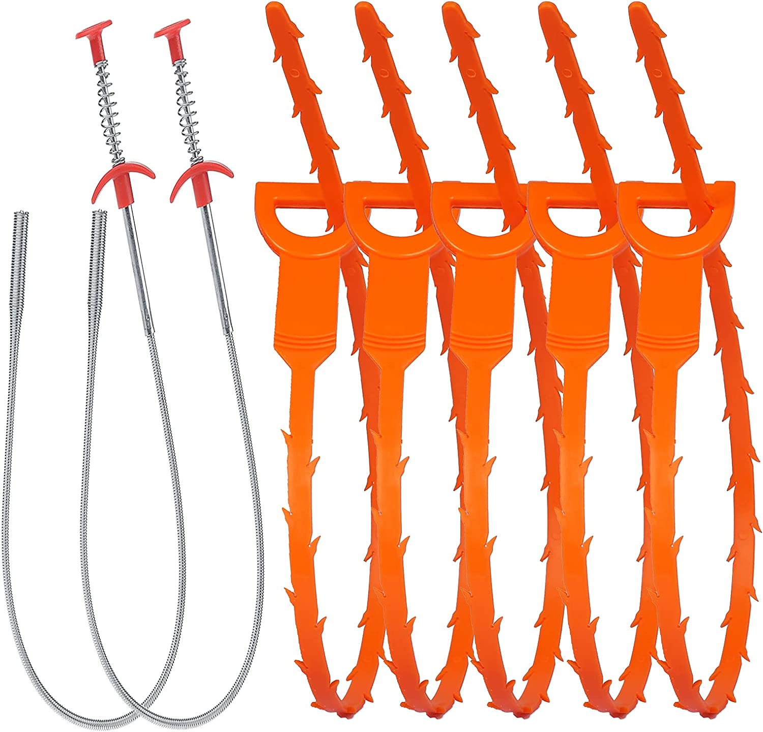LONGGUI Barbed Design Plastic Drain Snakes, 7-Pack