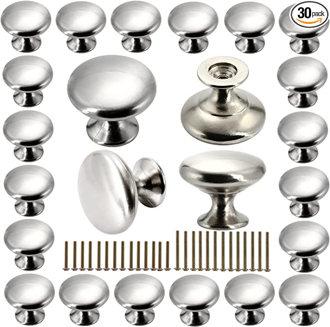 POZEAN Brushed Nickel Metal Knobs For Cabinets, 30 Pack
