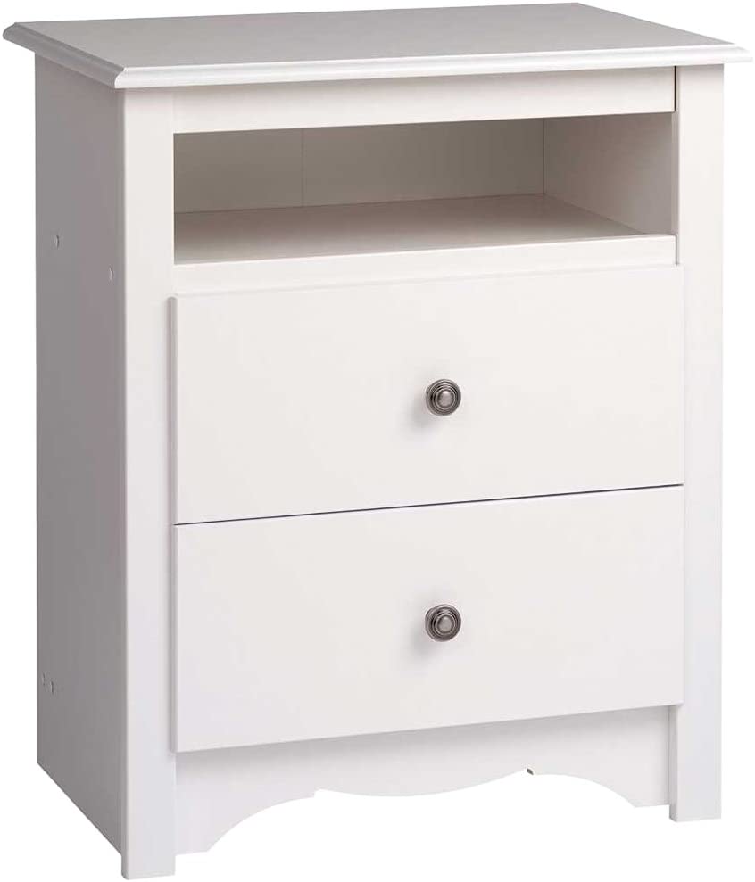 Prepac Pewter Finished Metal Knobs White Nightstand