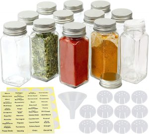 Simple Houseware Labels & Clear Glass Spice Jars, 12-Pack