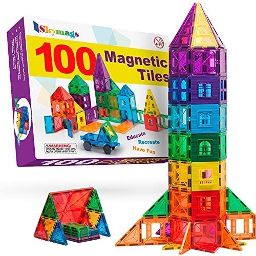 SKYMAGS Construction Motor Skill Magnetic Block Set, 100-Piece