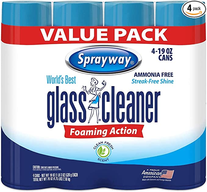 Sprayway Ammonia Free Aerosol Glass Cleaner, 4 Pack