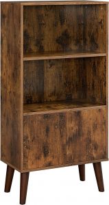 VASAGLE Retro 3-Tier Wooden Bookshelf With Doors