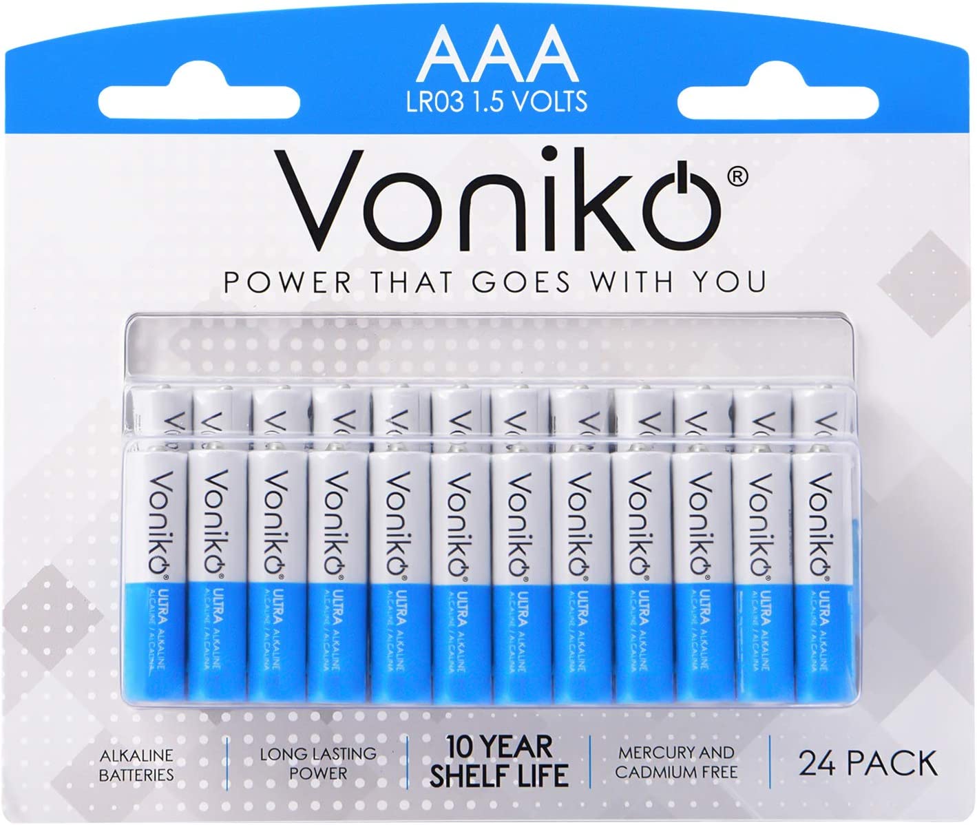 Voniko Eco-Friendly Mercury-Free AAA Batteries, 24-Count