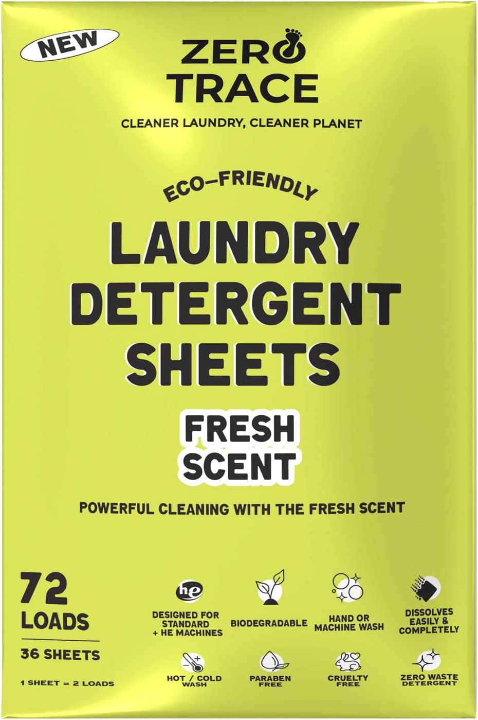 ZERO TRACE Biodegradeable Laundry Detergent Travel Packs, 72-Load