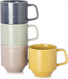 Adewnest Stripes Design Chip-Resistant Stackable Mugs, 4-Piece