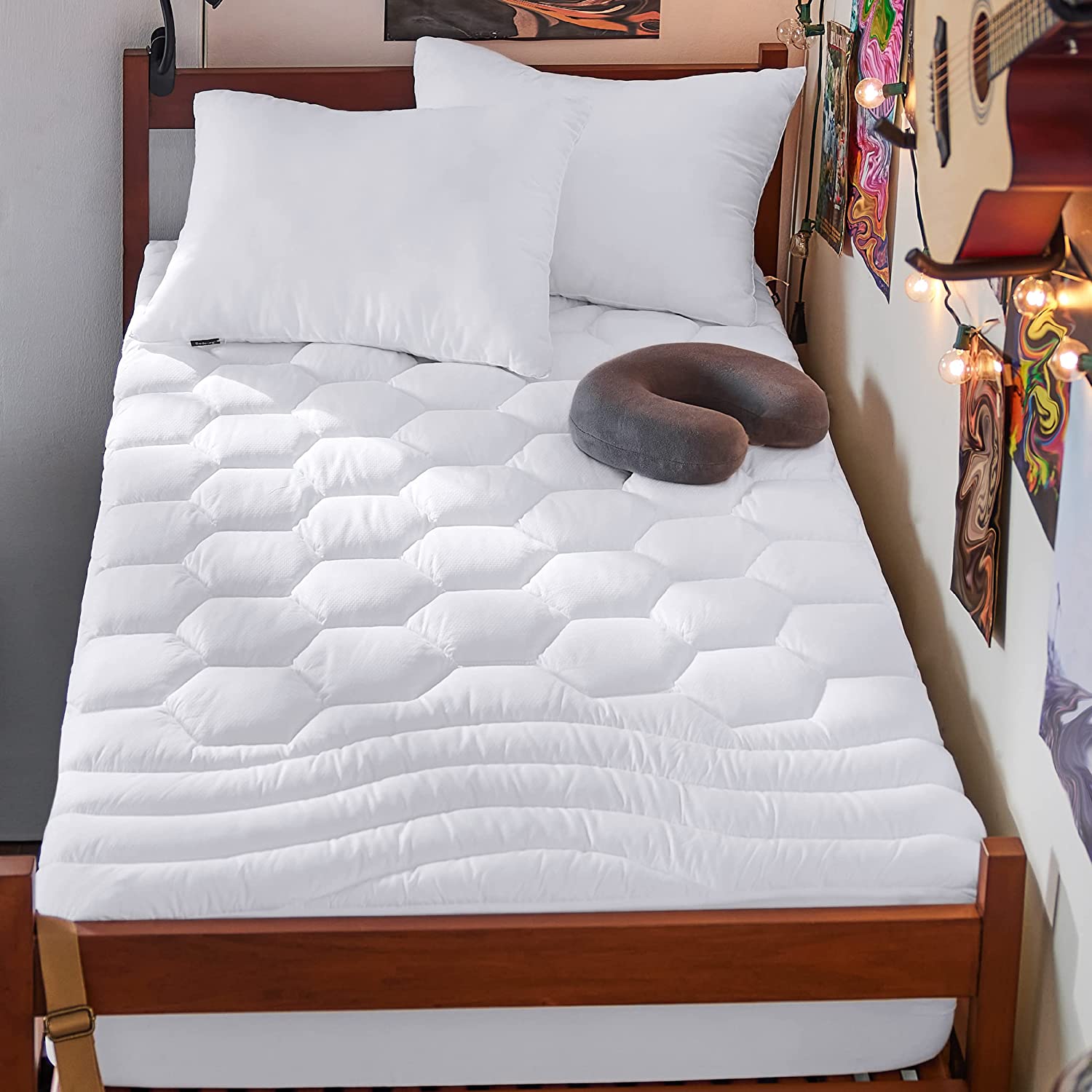 Bedsure Quilted Twin XL Mattress Topper Dorm Room Essential