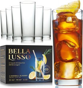 BELLA LUSSO Microwave Safe Crystal Highball Glasses, 6-Piece