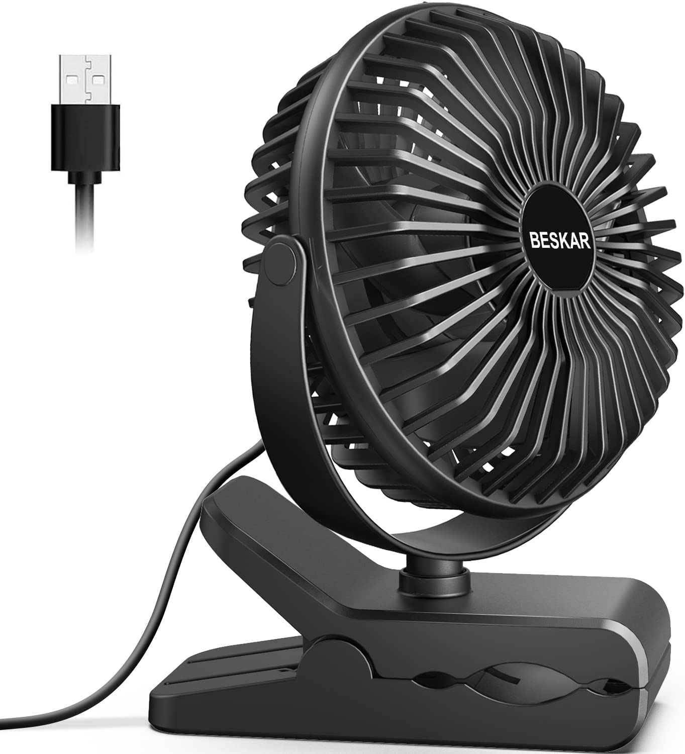 BESKAR USB Powered Clip-On Fan Dorm Room Essential