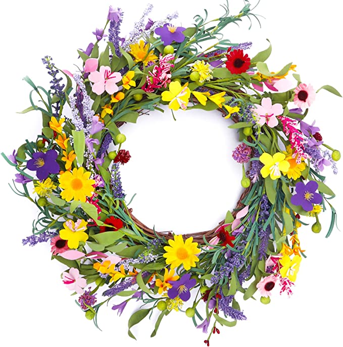 CEWOR Farmhouse Floral Spring Wreaths for the Front Door