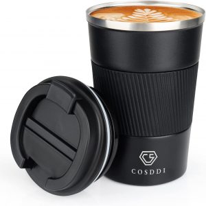 CS COSDDI One Handed Flip-Top Insulated Coffee Mug, 12-Ounce