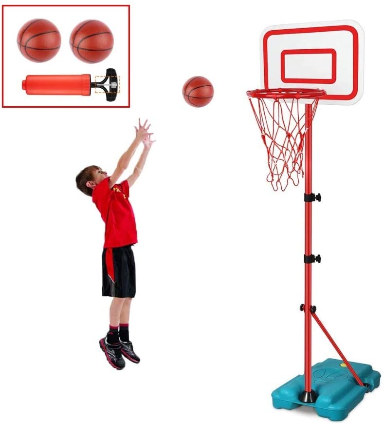 E EAKSON Adjustable Height Metal Pole Indoor Basketball Hoop