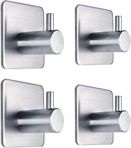Fotosnow Brushed Stainless Steel Stick-On Coat Hooks, 4-Pack