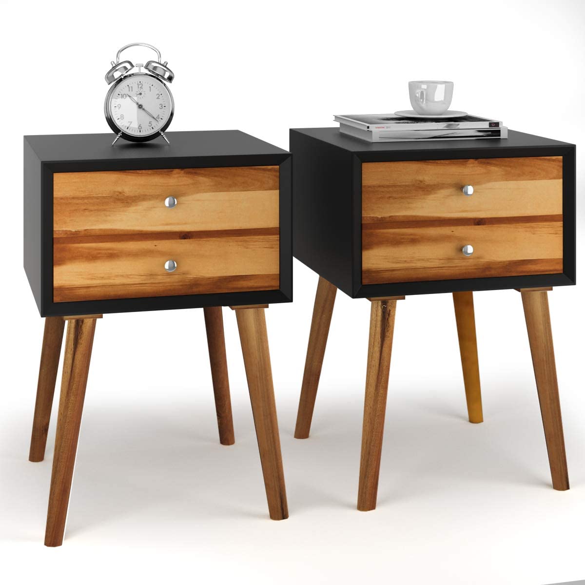 Giantex Scratch-Resistant Finish Wooden Bedside Tables, 2-Pack