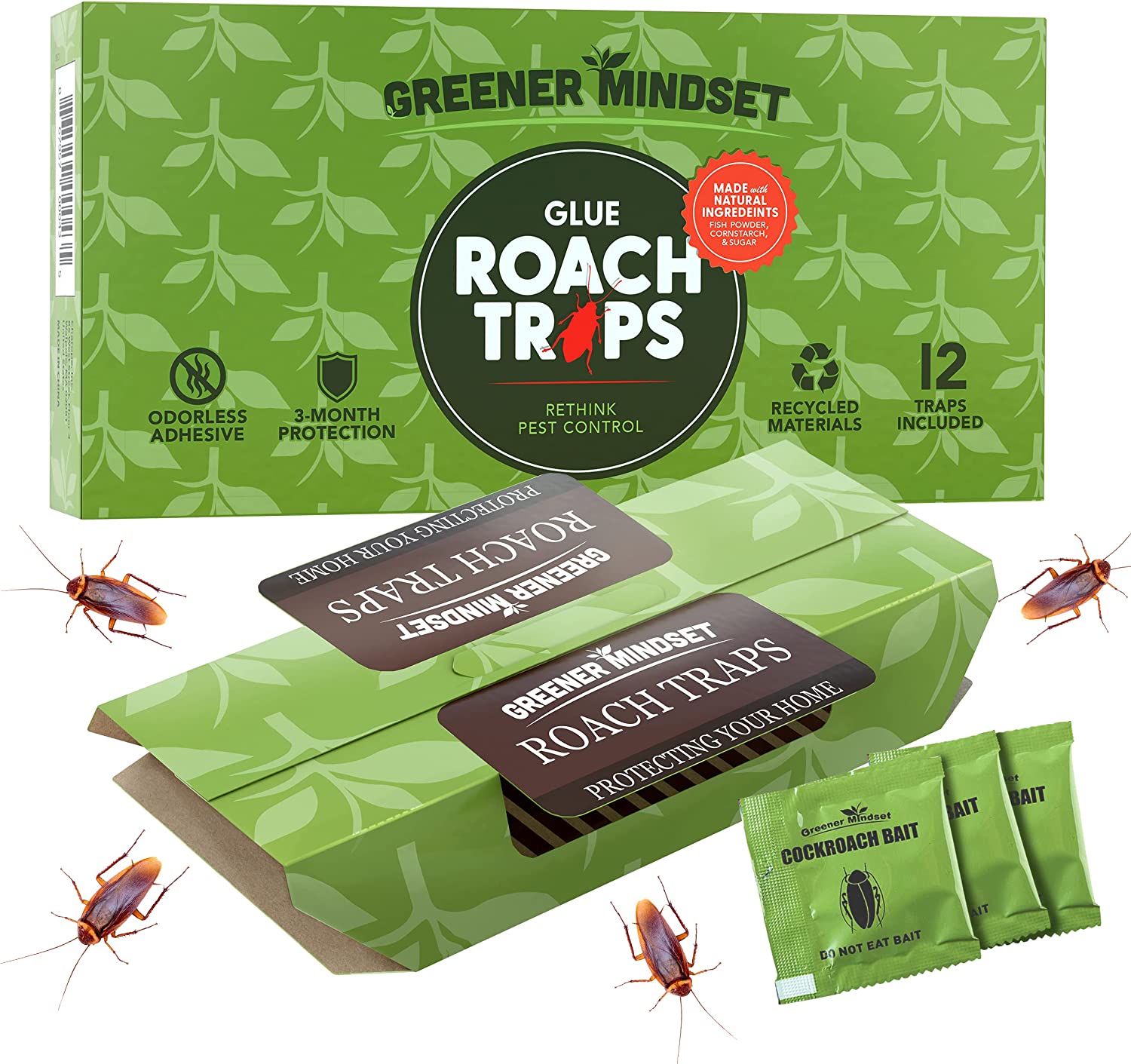 Greener Mindset Odorless Glue Traps For Cockroaches, 12-Pack