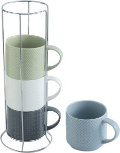 Hasense Geometric Patterned Ceramic Stackable Mugs, 4-Piece