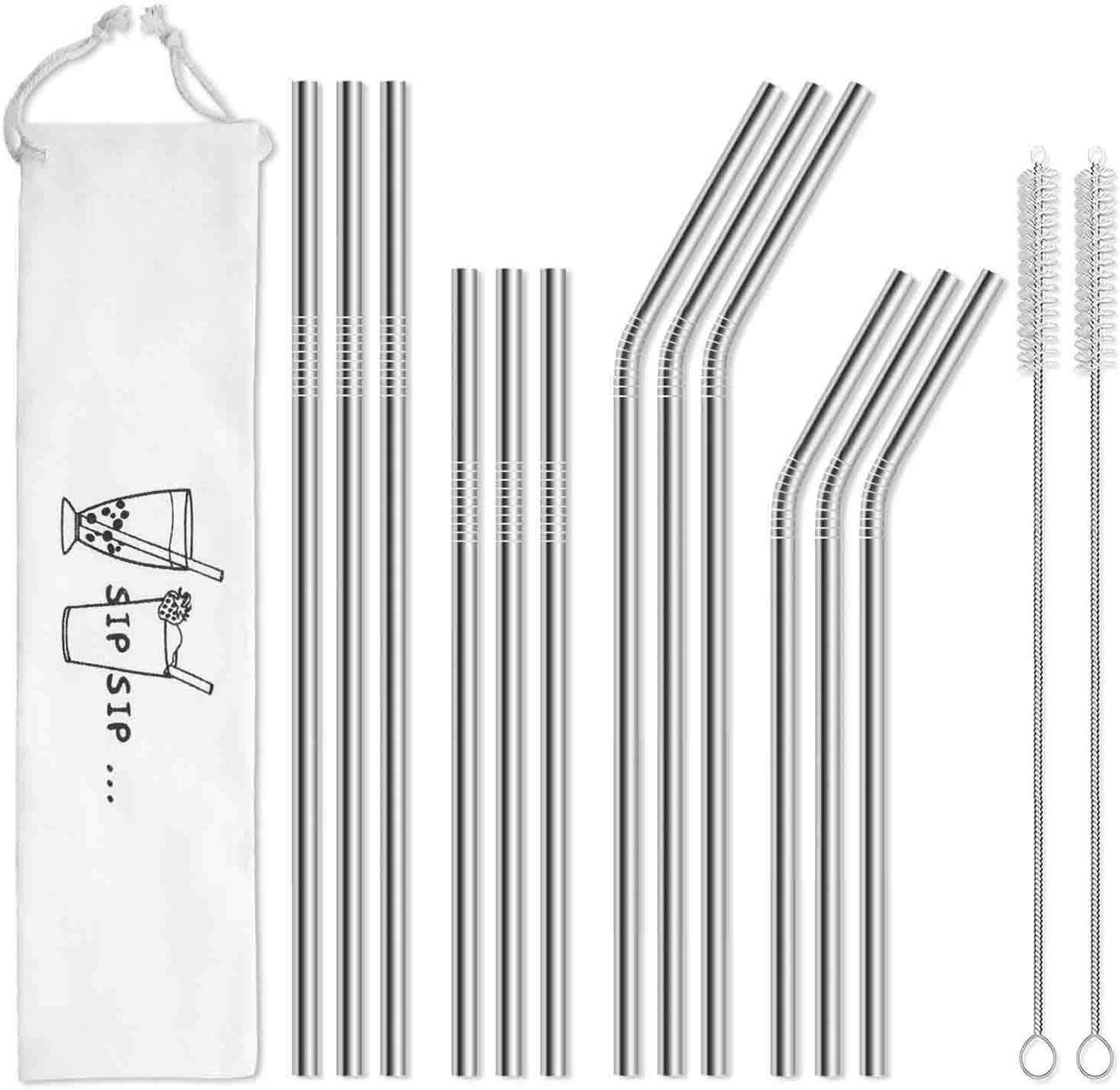 Hiware Assorted Straight & Bent Reusable Metal Straws, 12-Pack