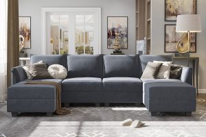 HONBAY Wood Framed Sectional U-Shaped Couch