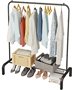JIUYOTREE Industrial Clothing Rack With Storage Shelf