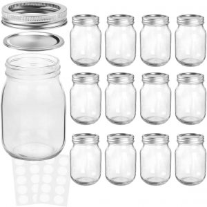 KAMOTA Airtight Lids & Clear Glass Mason Jars, 12-Piece