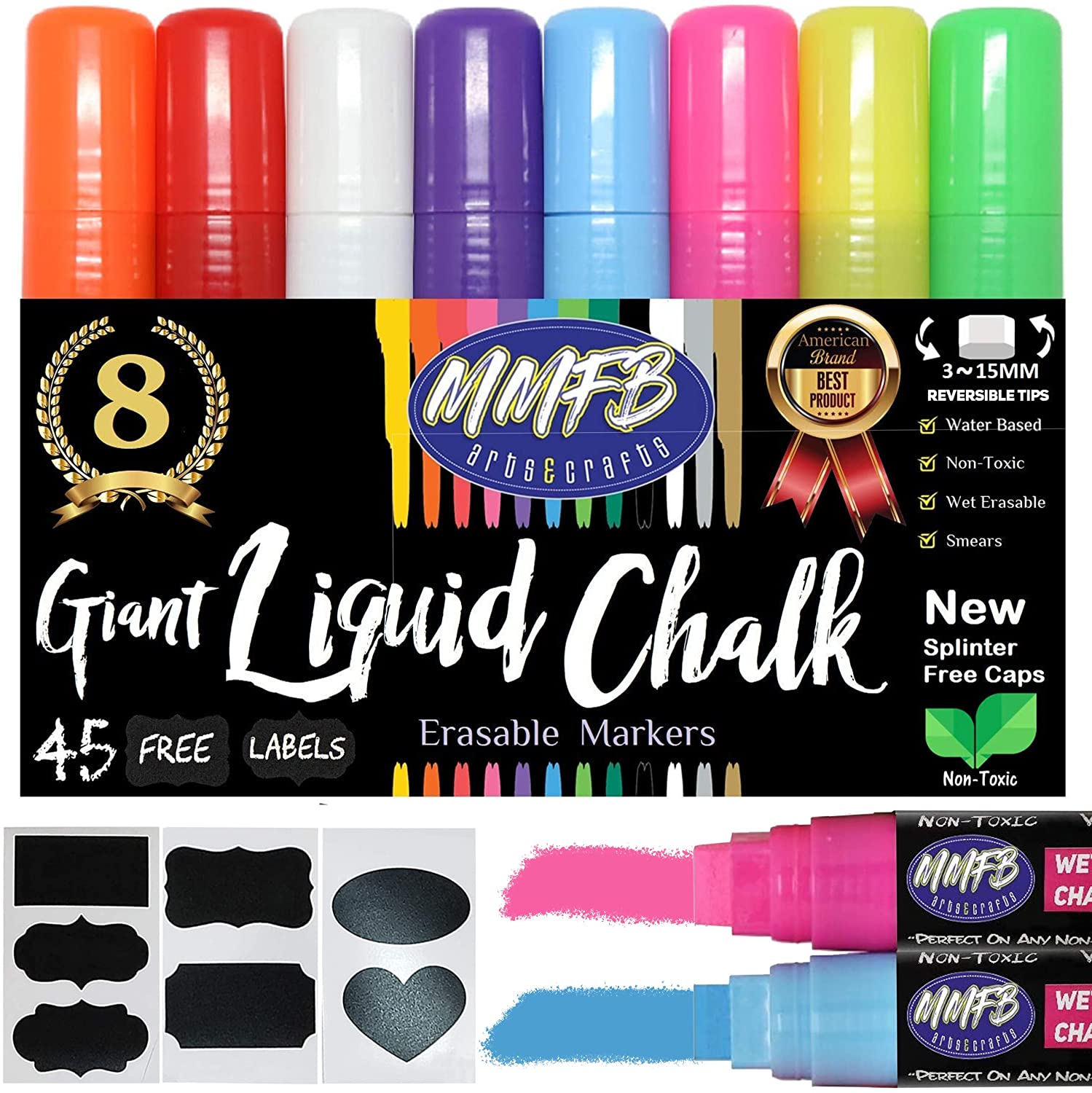 MMFB Arts & Crafts Erasable Water-Based Car Window Paints, 8-Pack